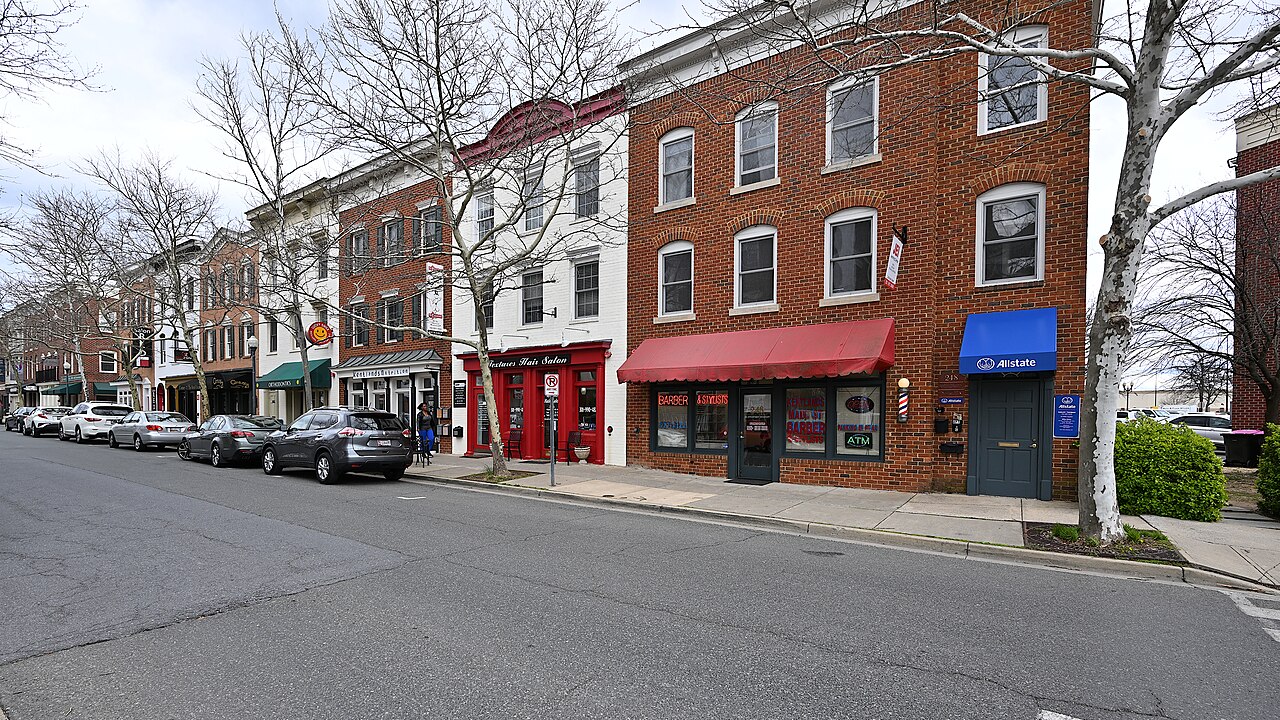 Mixed-use main street buildings in the Kentlands, Gaithersburg, Maryland