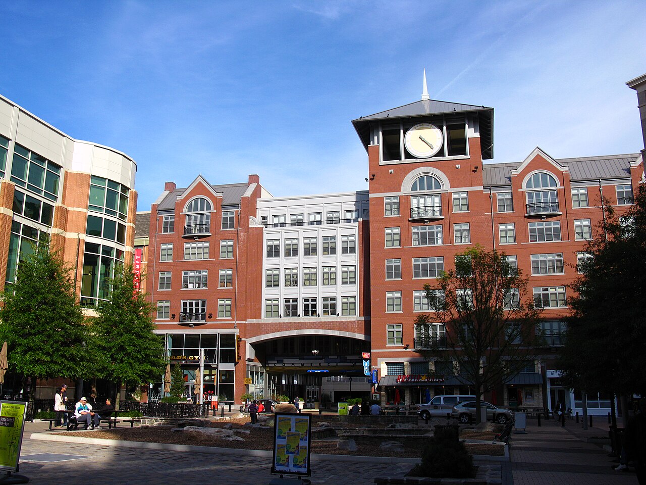 Rockville Town Square with its clock tower in Rockville, Maryland